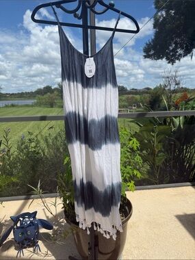 Black & White Tie-Dye Maxi Swim Coverup Dress